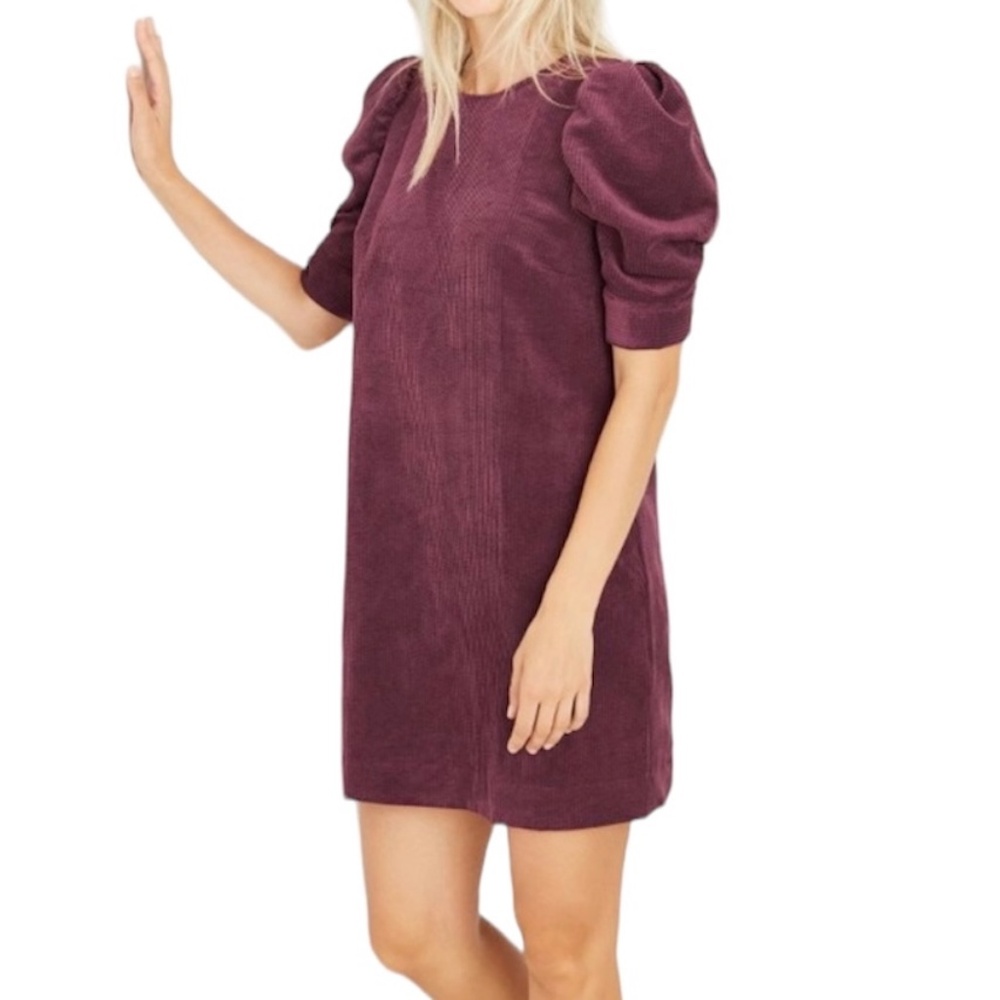 Who What Wear Corduroy Puff Short Sleeve Mini Dress Wine Burgundy Size Small
